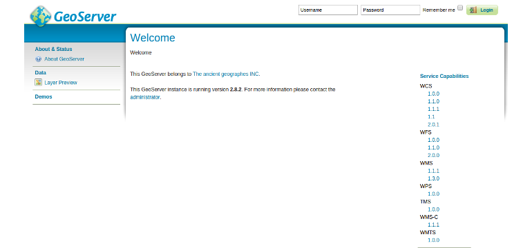 GeoServer welcome page