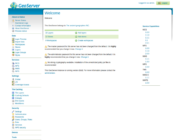 GeoServer welcome page